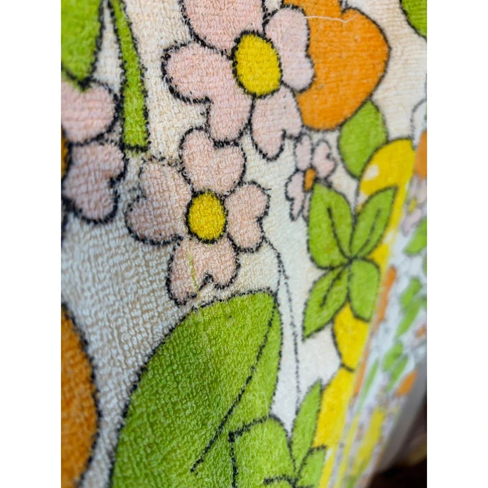 Vintage Citrus Floral Fruit Print Terry Cloth Towel Sheet Colorful Retro 120x100